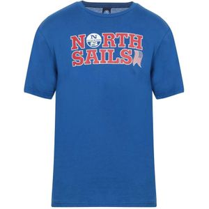 North Sails, Tops, Heren, Blauw, S, Katoen, Witte Katoenen Logo Print T-shirt