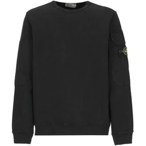 Stone Island, Truien, Heren, Zwart, XL, Katoen, Zwarte Katoenen Sweatshirt Ronde Hals Lange Mouwen