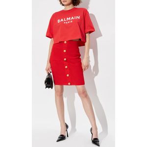 Balmain, Tops, Dames, Rood, S, Korte T-shirt met bedrukt logo