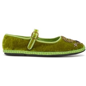 Maliparmi, Handgemaakte Velvet Babouche-Bijoux Groen, Dames, Maat:41 EU