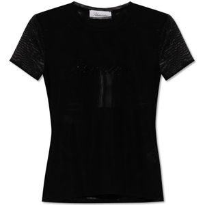 Blumarine, Tweelaagse transparante T-shirt Zwart, Dames, Maat:XS