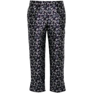 Kenzo, Broeken, Dames, Blauw, XS, Katoen, Blauwe Bloemen Jacquard Cropped Broek