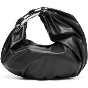 Diesel, Grab-D Hobo M Shoulder Bag - Embellished hobo bag in stretch PU Zwart, Dames, Maat:ONE Size