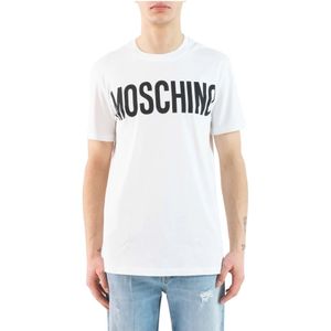 Moschino, Tops, Heren, Wit, L, Katoen, Korte Mouw Logo Print T-shirt