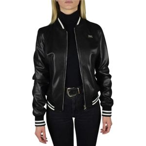 Philipp Plein, Jassen, Dames, Zwart, S, Leer, Leren Bomberjack met Ritssluiting