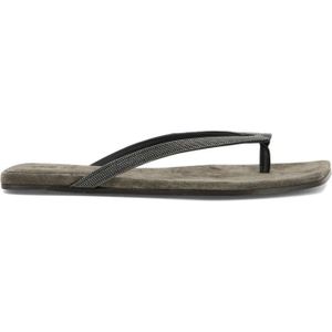 Brunello Cucinelli, Luxe Suède Flip Flops Zwart, Dames, Maat:40 EU