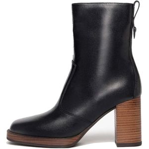 Nerogiardini, Schoenen, Dames, Zwart, 37 EU, Leer, Zwarte Leren Laarzen met 8 cm Hak