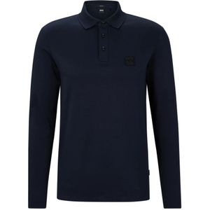 Boss, Tops, Heren, Blauw, S, Lange Mouw Jersey Polo Shirt