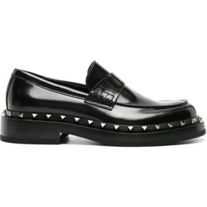 Valentino Garavani, Zwarte platte schoenen met Rockstud-details Zwart, Heren, Maat:45 EU