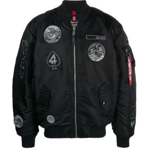 Alpha Industries, Zwarte nylon bomber met satijnen afwerking Zwart, Heren, Maat:M