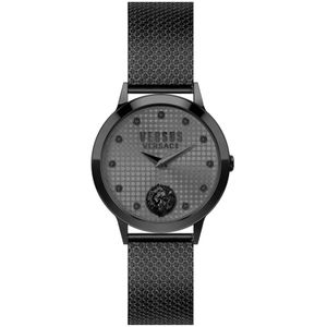 Versus Versace, Strandbank Grijs Mesh Armband Horloge Zwart, Dames, Maat:ONE Size