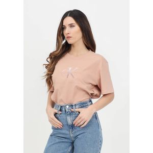 Calvin Klein Jeans, Tops, Dames, Roze, S, Eenvoudig en verfijnd T-shirt met korte mouwen