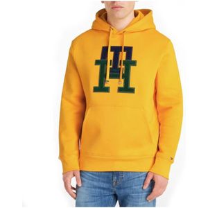 Tommy Hilfiger, Sweatshirts & Hoodies, Heren, Geel, S, Katoen, Heren Langarm Katoenen Sweatshirt met Vaste Capuchon