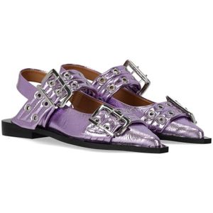 Ganni, Schoenen, Dames, Paars, 36 EU, Polyester, Lavendel Slingback Ballet Flat met Gespen