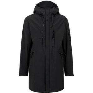 C.p. Company, Mantels, Heren, Zwart, S, Polyester, Zwarte Parka met Verstelbare Capuchon en Ritszakken