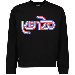 Kenzo, Sweatshirts & Hoodies, Heren, Zwart, XS, Katoen, Logo Print Sweatshirt