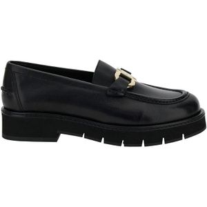 Salvatore Ferragamo, Zwarte Leren Instappers met Gancini Detail Zwart, Dames, Maat:37 1/2 EU