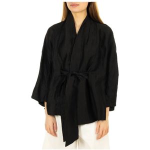 Alpha Studio, Zwarte Kimono Cardigan Sweater Zwart, Dames, Maat:S