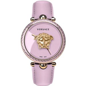 Versace, Accessoires, Dames, Paars, ONE Size, Palazzo Empire Leren Horloge Roze