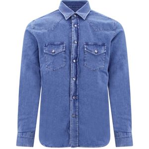 Tom Ford, Blauw Denim Overhemd voor Heren Blauw, Heren, Maat:XL