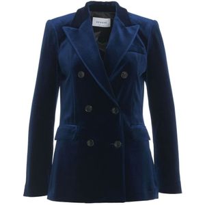 Gender, Jassen, Dames, Blauw, XS, Blauwe Fluwelen Double-breasted Blazer