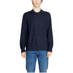 Armani Exchange, Truien, Heren, Blauw, XS, Blauwe Effen Gebreide Trui Mannen Herfst/Winter