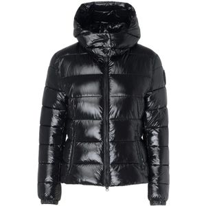 Save The Duck, Zwarte Cosmary Nylon Puffer Jas Zwart, Dames, Maat:L