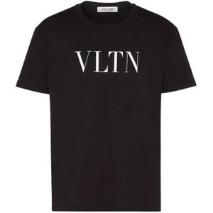 Valentino, Tops, Heren, Zwart, L, Katoen, Zwart Vltn Print Katoenen T-Shirt
