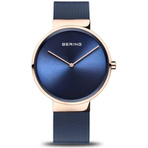 Bering, Klassiek Milanaise Blauw Quartz Horloge Blauw, Dames, Maat:ONE Size