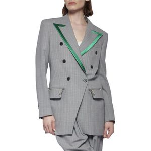 John Richmond, Jassen, Dames, Grijs, XS, Polyester, Gestreepte dubbelrij blazer