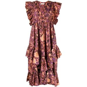 Ulla Johnson, Bloemen Midi Jurk Paars, Dames, Maat:S