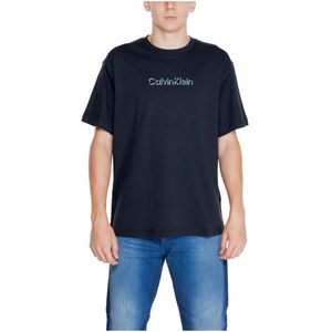 Calvin Klein, Tops, Heren, Blauw, XL, Katoen, Zwarte Katoenen T-shirt met Ronde Hals