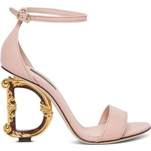 Dolce & Gabbana, Schoenen, Dames, Roze, 39 EU, Hoge hakken leren sandalen