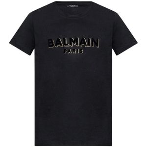 Balmain, Tops, Heren, Zwart, M, Katoen, T-shirt met logo