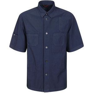 Barena Venezia, Overhemden, Heren, Blauw, M, Katoen, Blauw Katoenen Overhemd met Geborduurd Zakje
