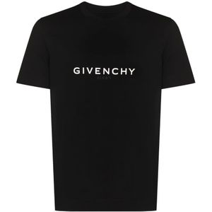 Givenchy, Tops, Heren, Zwart, L, Katoen, Zwart Logo Print Katoenen T-Shirt