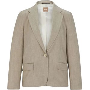 Hugo Boss, Jocalua 15 Blazer - Wolmix, Lange Mouwen, Knoopsluiting Beige, Dames, Maat:L