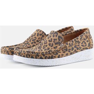 Nature Footwear, Schoenen, Dames, Bruin, 36 EU, Suède, Luipaardprint Loafer Suède Schoen