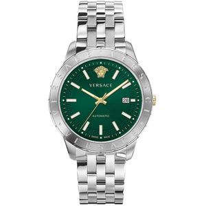 Versace, Automatisch Groen Stalen Horloge Grijs, Heren, Maat:ONE Size