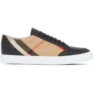 Burberry, Schoenen, Dames, Zwart, 36 EU, Leer, Zwarte Sneakers Met Ruitpatroon En Veters