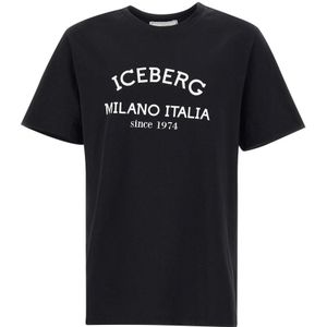 Iceberg, Tops, Heren, Zwart, XL, Katoen, Zwarte Heren T-shirt met Logo Print