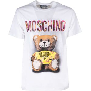 Moschino, Tops, Heren, Wit, S, Katoen, Teddy Tekening T-shirt