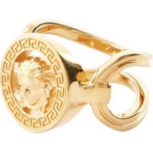 Versace, Accessoires, Dames, Geel, 54 MM, Gouden Metalen Ring met Vingerpoort