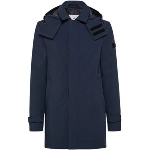 Peuterey, Jassen, Heren, Blauw, L, Heren Trenchcoat met Afneembare Capuchon