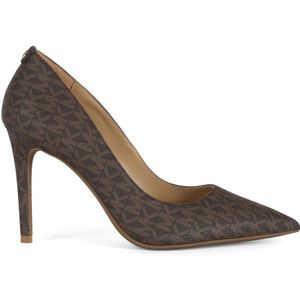 Michael Kors, Schoenen, Dames, Bruin, 37 EU, Leer, Logo Print Stiletto Heel Pumps