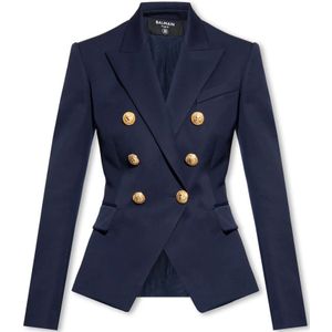 Balmain, Jassen, Dames, Blauw, XL, Wol, Wollen blazer