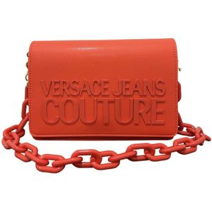 Versace Jeans Couture, Tassen, Dames, Rood, ONE Size, Rode handtas met contrasterend logo