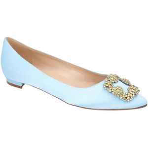 Manolo Blahnik, Schoenen, Dames, Blauw, 38 EU, Leer, Fabric flats