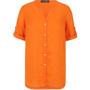 Doris S, Linnen High-Low Blouse Oranje, Dames, Maat:3XL