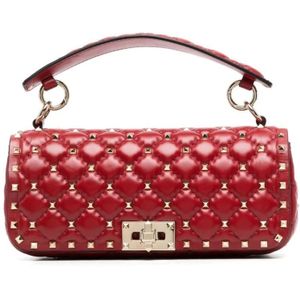 Valentino Garavani, Tassen, Dames, Rood, ONE Size, Leer, Rode Rockstud Spike Gewatteerde Tas